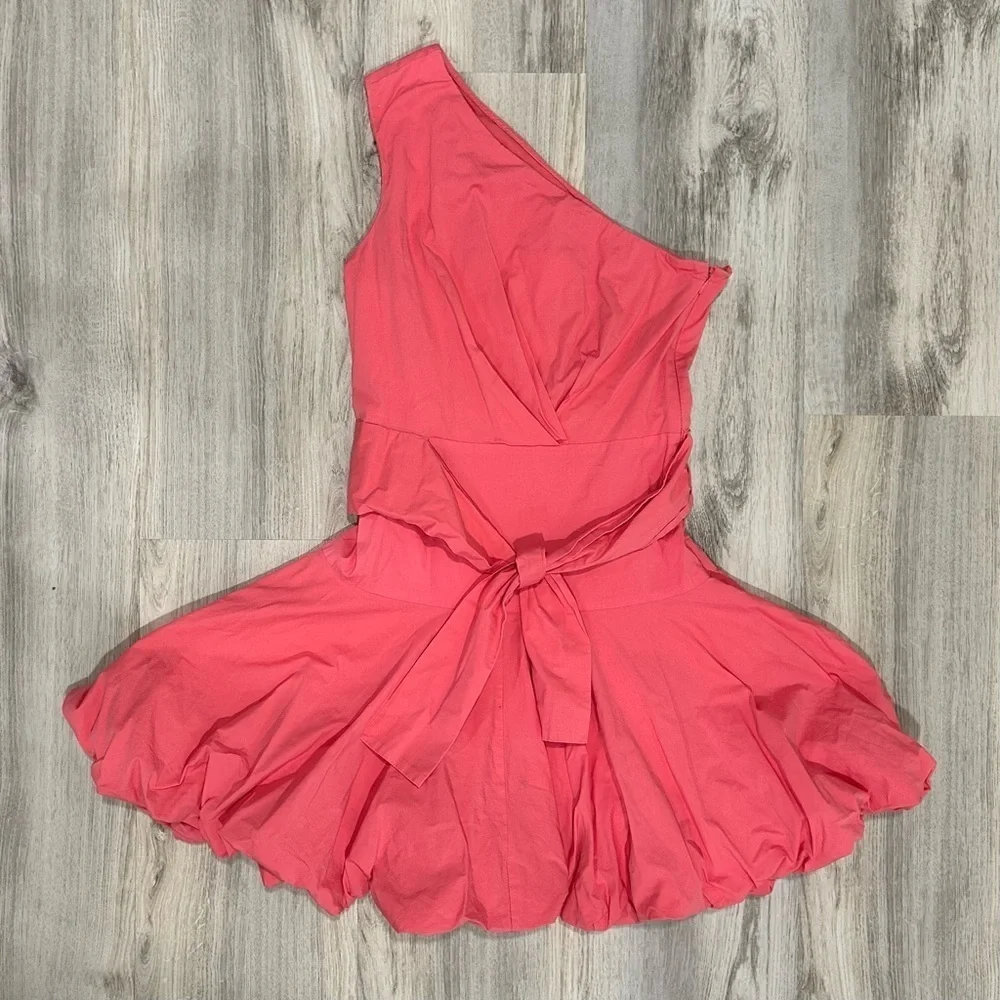 derek lam one shoulder dress Derek Lam Collective RtR Pink Asymmetrical One Shoulder Bubble Mini Dress  Size 4